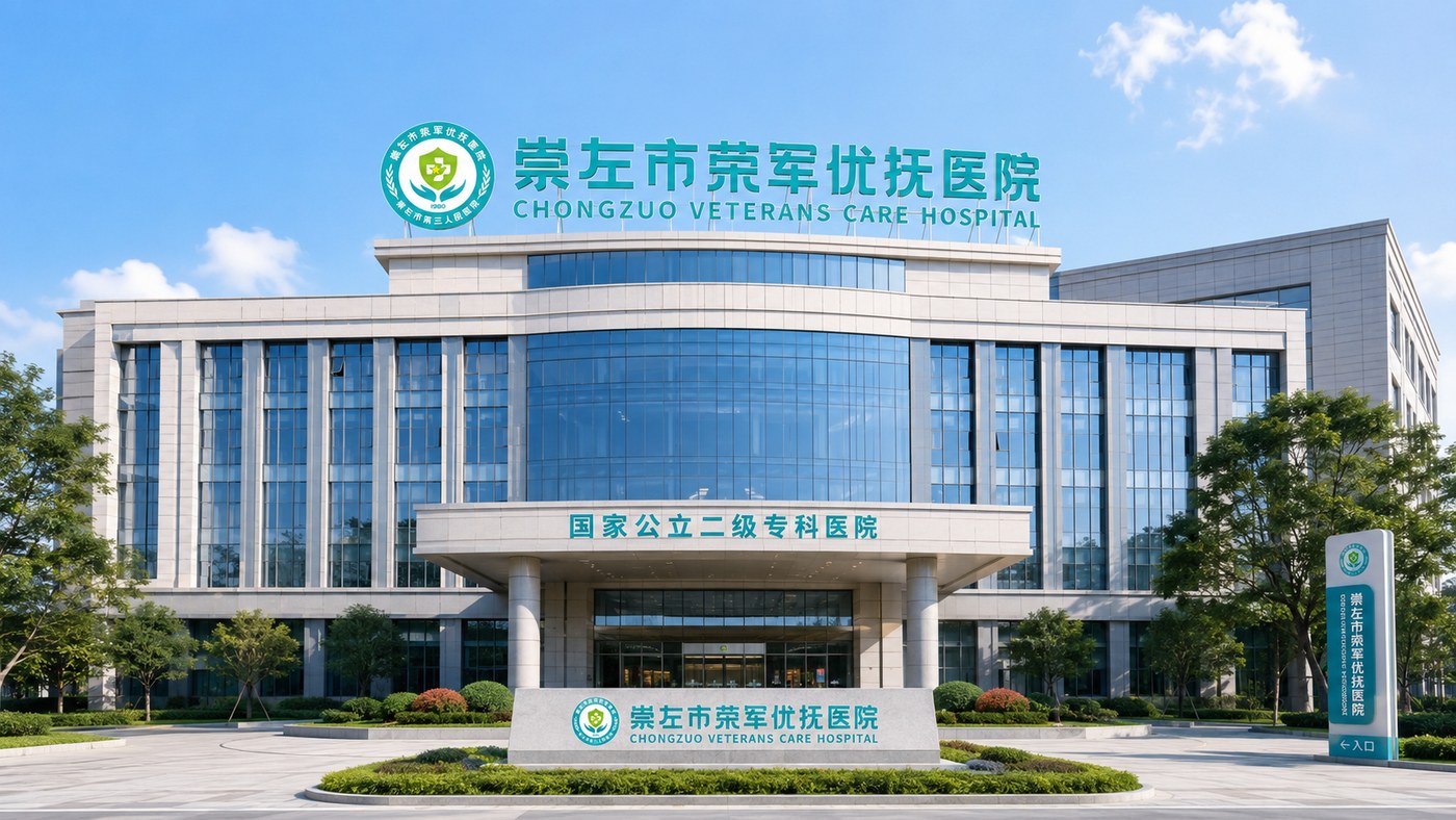 崇左市复退军人医院建筑门头标识应用