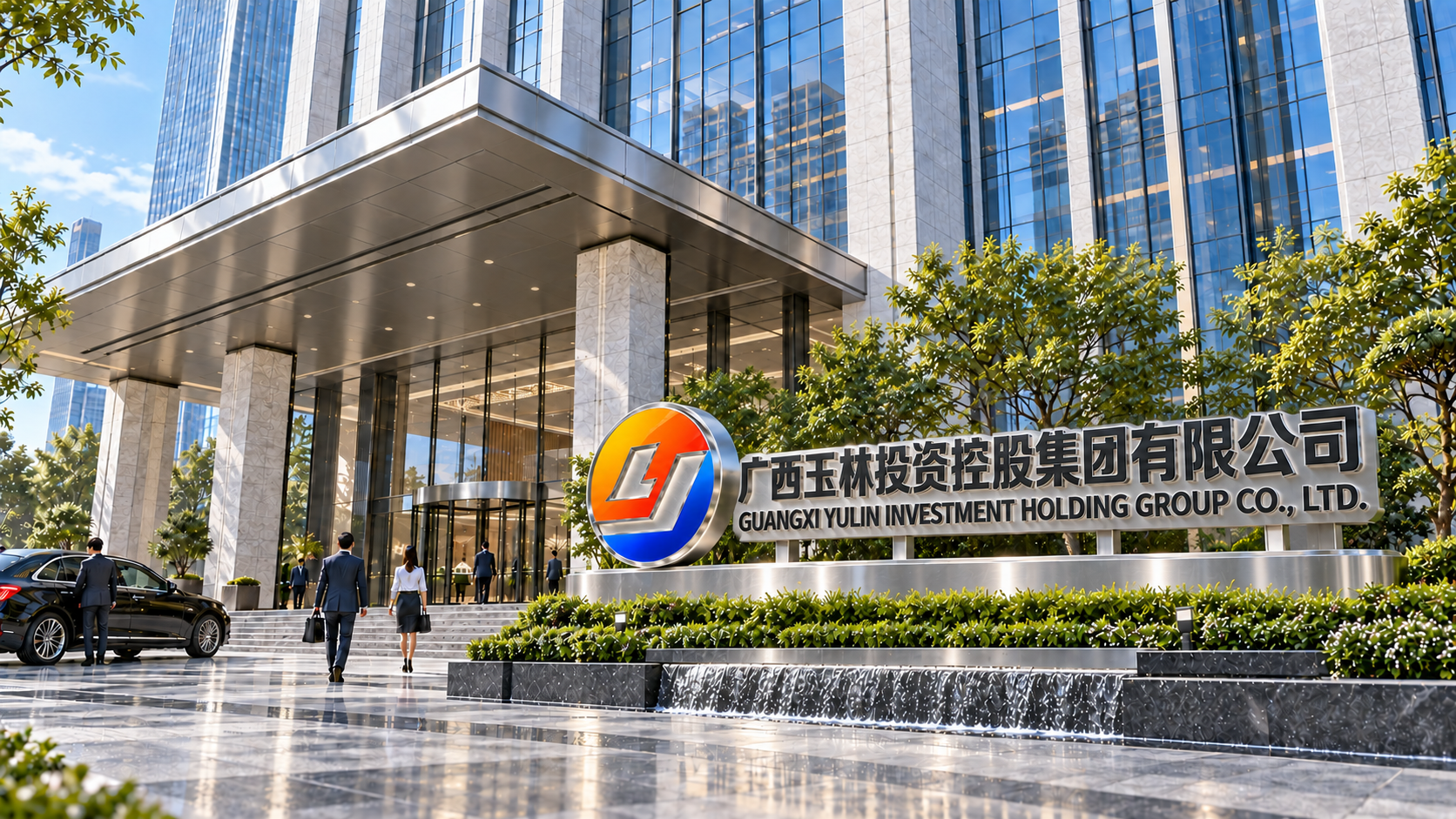 广西玉林投资控股集团有限公司Logo建筑标识应用